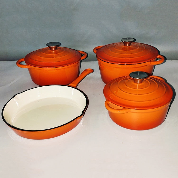 Inner White Enameled Cast-iron Cookware Household Enamel Soup Deep Stew Casserole Four-piece Set