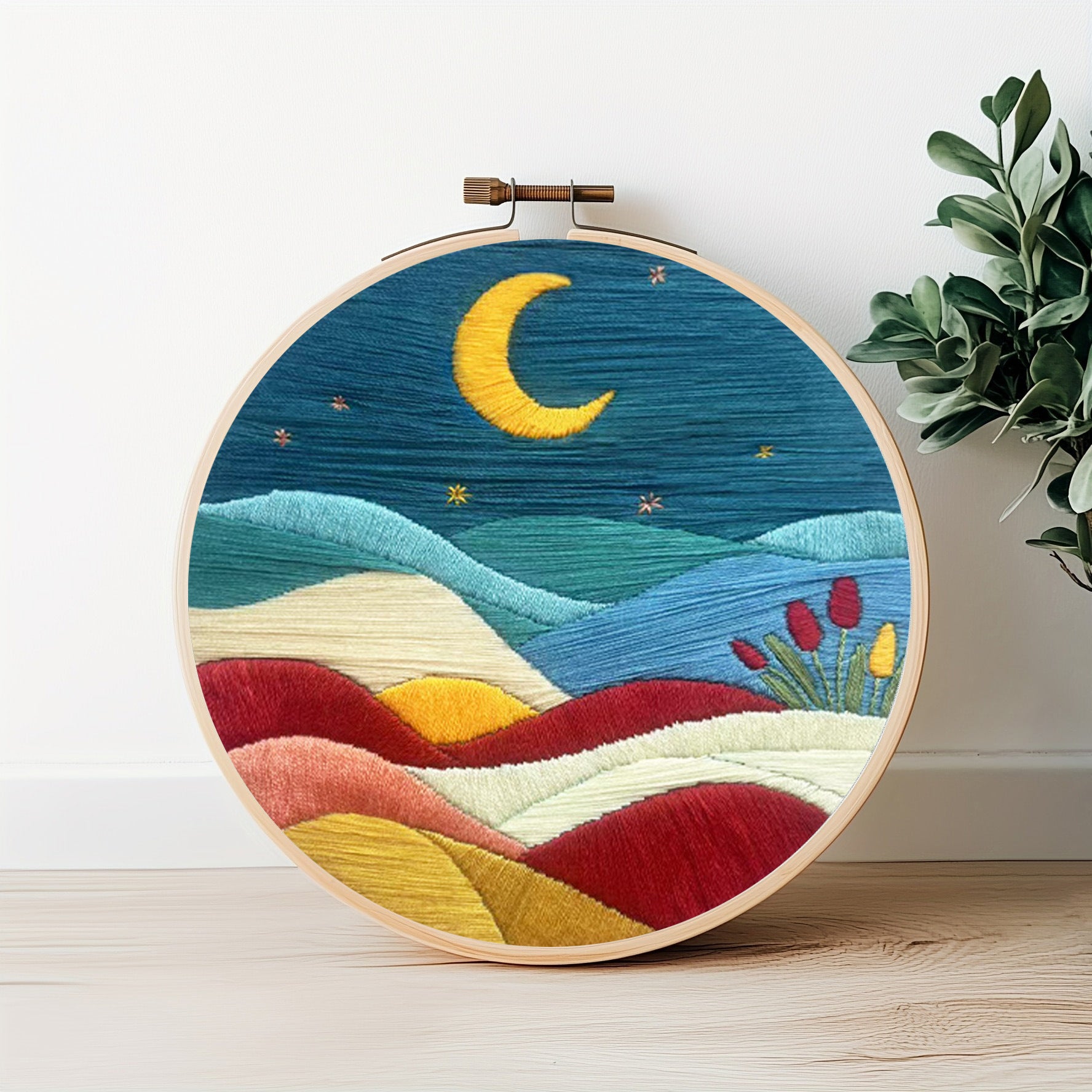 Mountain, Sun And Moon Landscape Embroidery Material Package