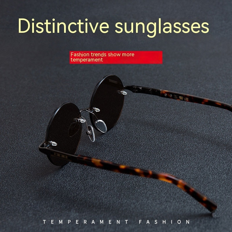 Retro Frameless Round Crystal Glasses Stone Glasses