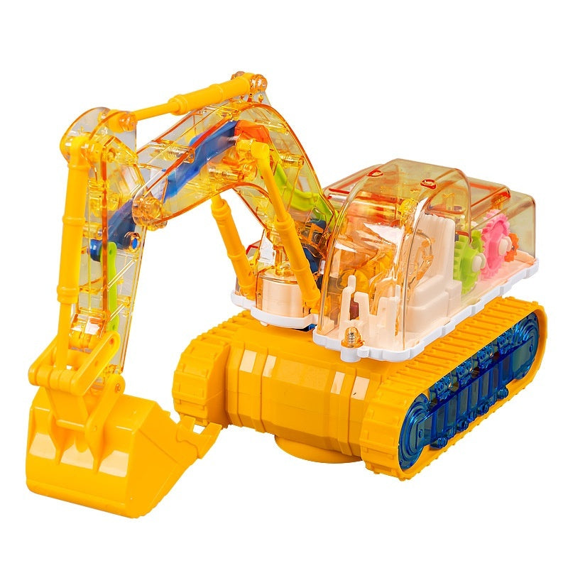 Children's Toy Transparent Mechanical Gear Excavator Movable Joint Light Toy