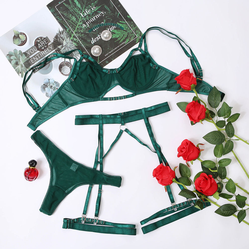 Lace Perspective Underwear Three-piece Set