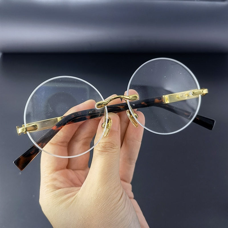 Retro Frameless Round Crystal Glasses Stone Glasses