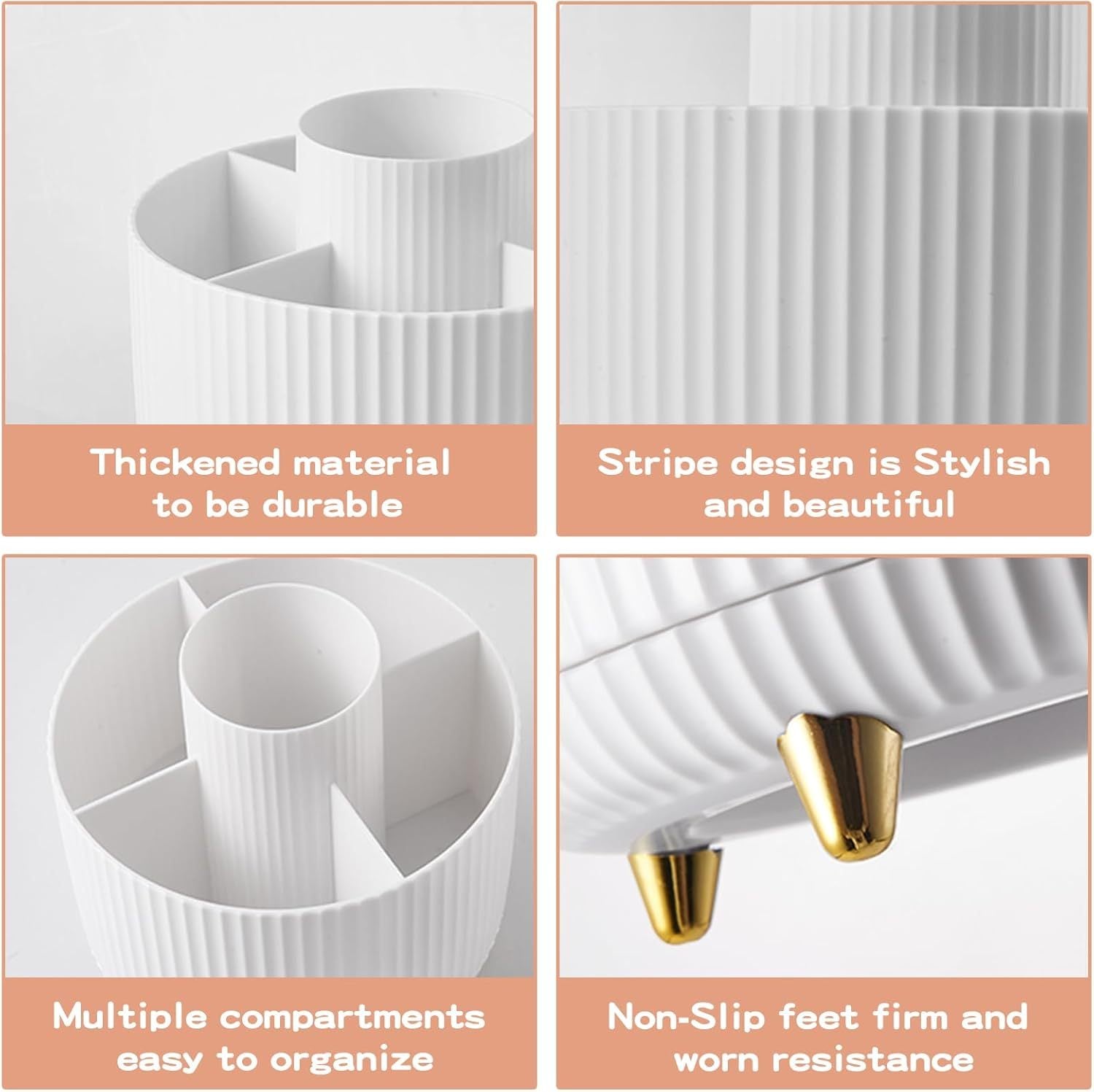 360 Rotating Makeup Brush Holder & Organizer  Countertop Storage For Cosmetics & Skincare 8 Colors