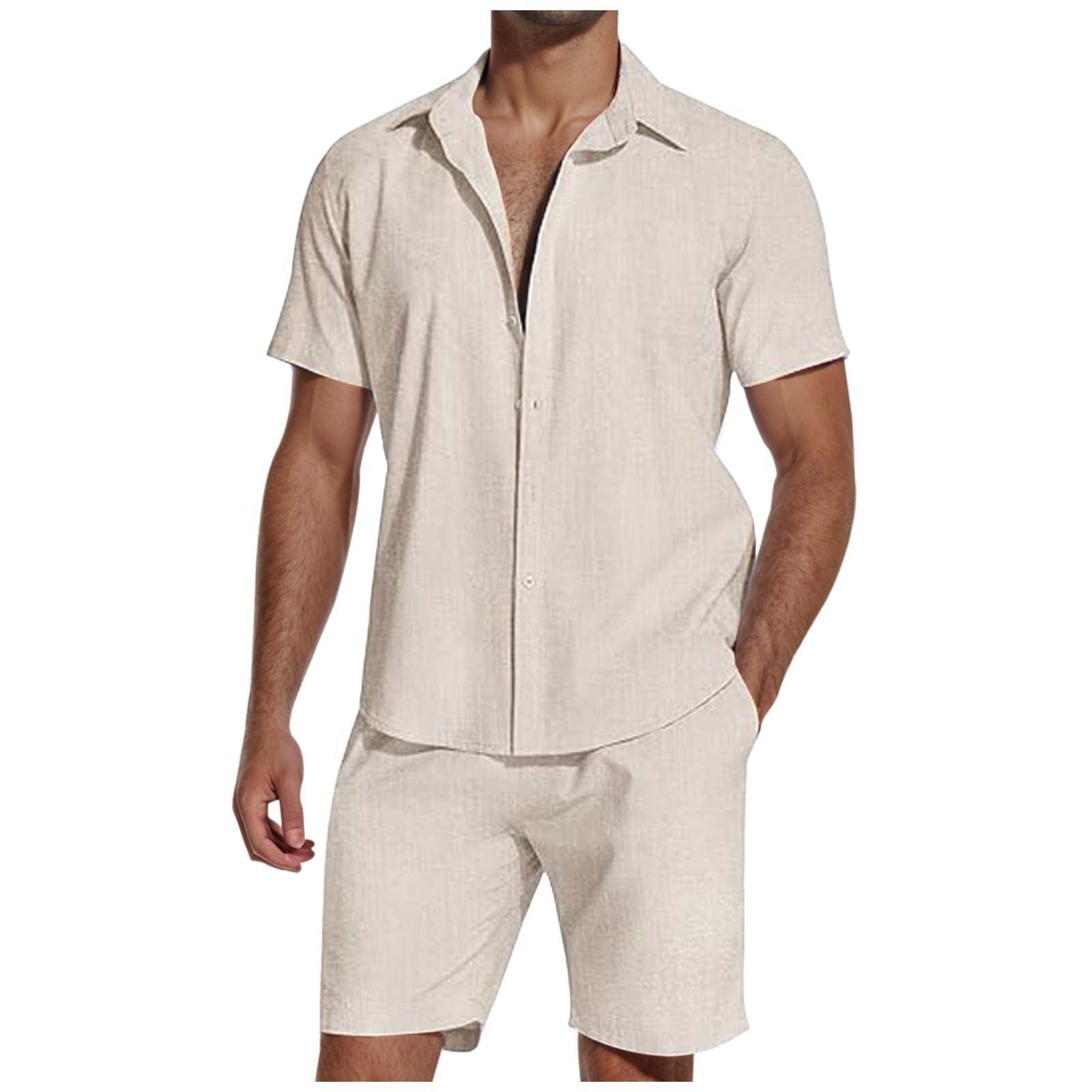 Short Sleeve Lapel Linen Shirt Men