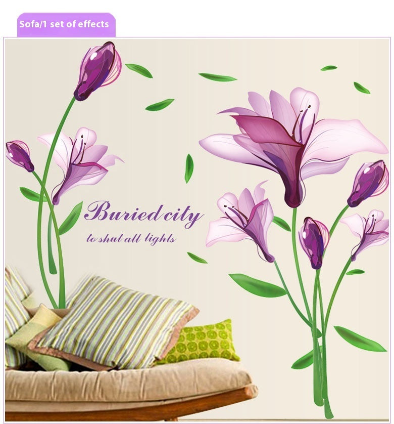 Wall Sticker Purple Flower Self-adhesive Romantic TV Wall Decoration Removable