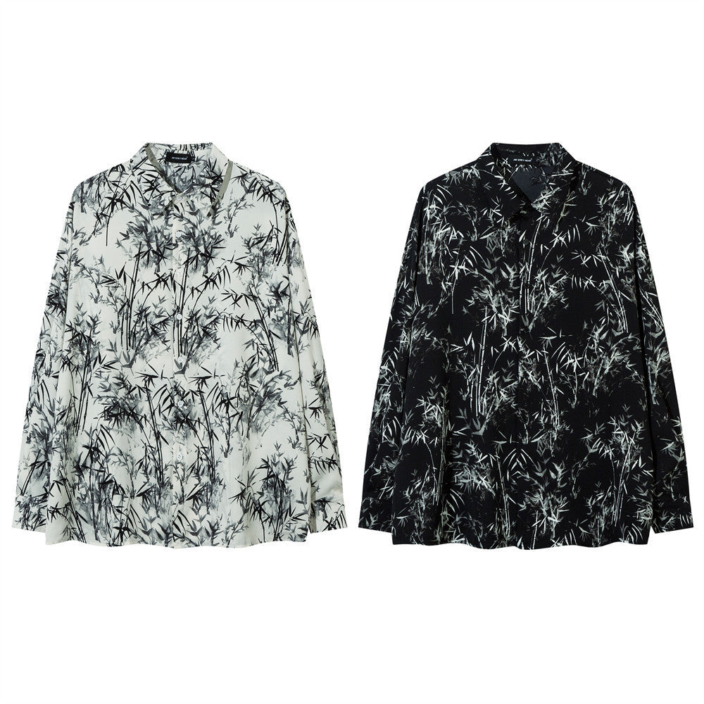 Bamboo Forest Printing Loose Shirt Men