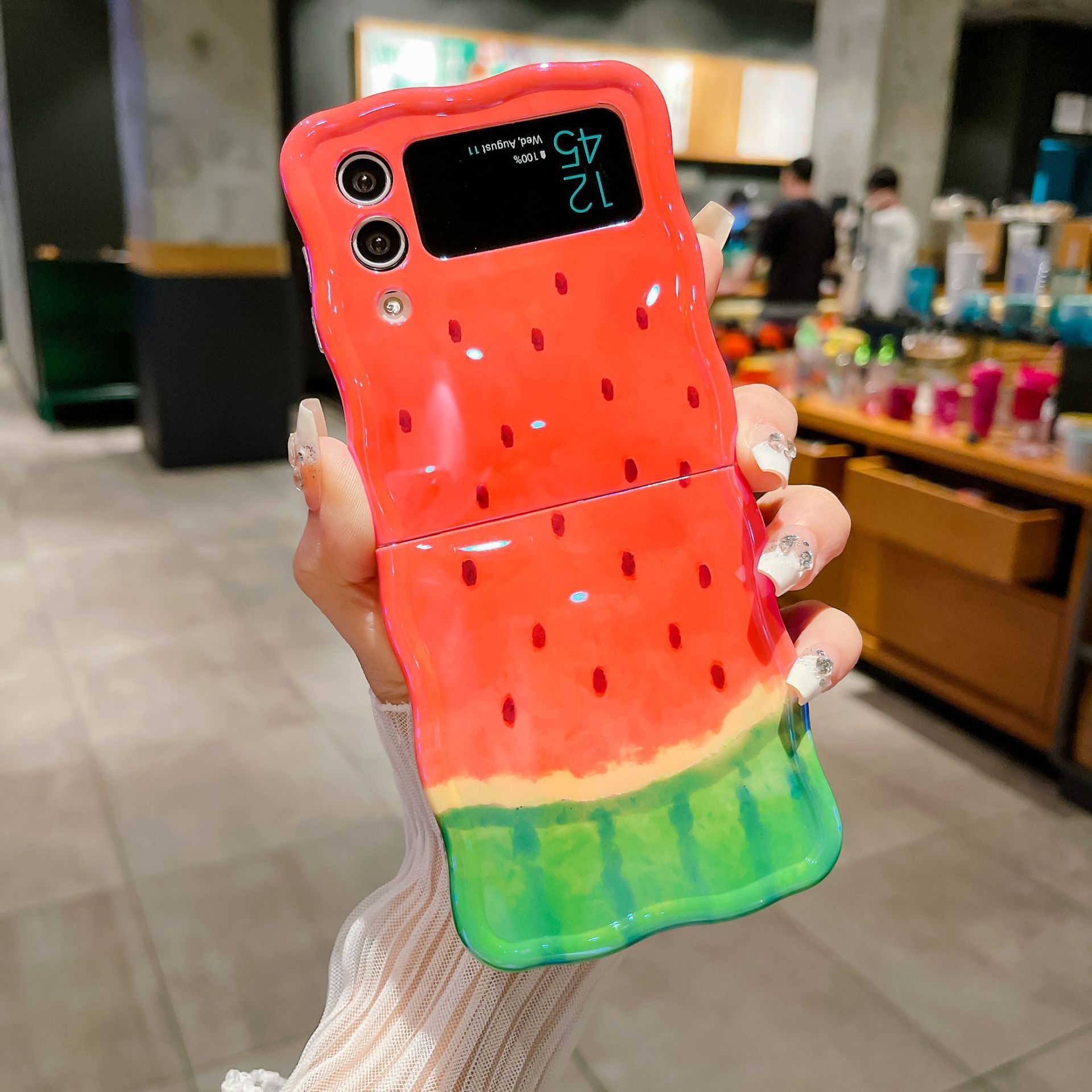 Korean Style Folding Protective Cover Simple Blue Light Watermelon Phone Case