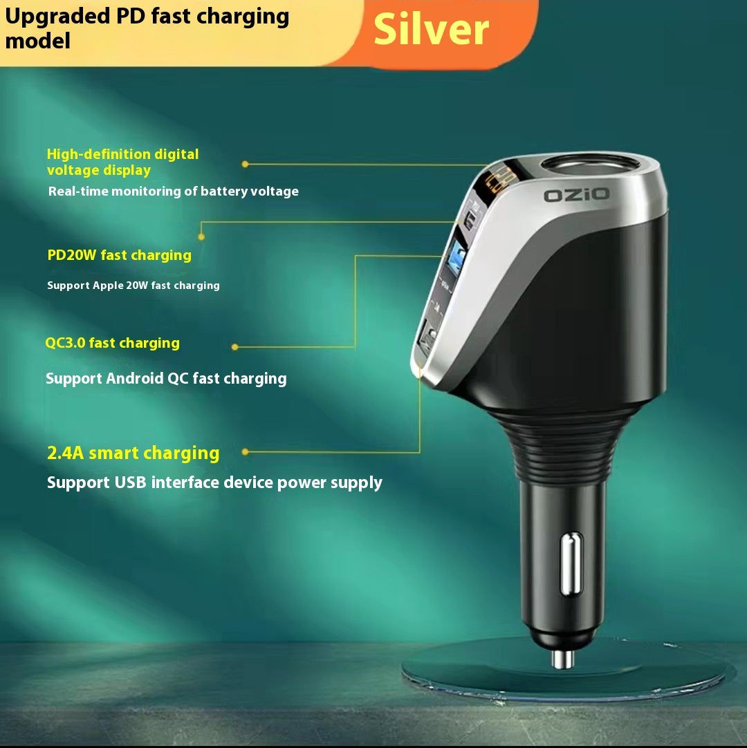 Quick Charging Car Cigarette Lighter With One To Three Conversion Plug