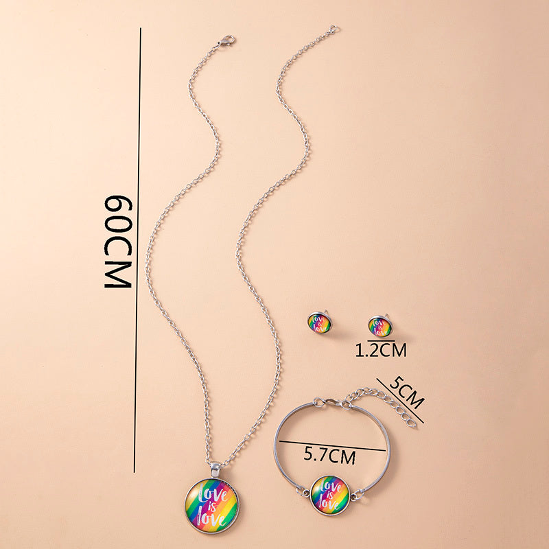 LGBT Pride Love Is Love Jewelry Set Rainbow Flag Glass Necklace Earrings Bracelets Lesbian Gay Bisexual Transgender Jewellery