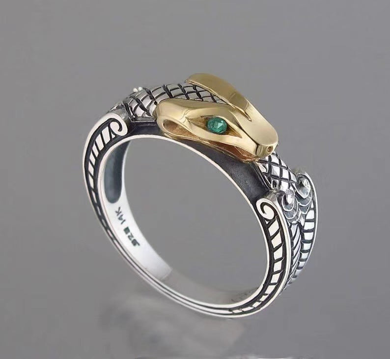 Punk Hand Jewellery Copper And Silver Plated Two-tone Snake Ring