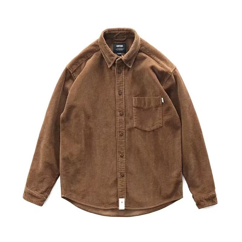 Vintage Corduroy Shirt Men Loose Cargo Shirt Coat