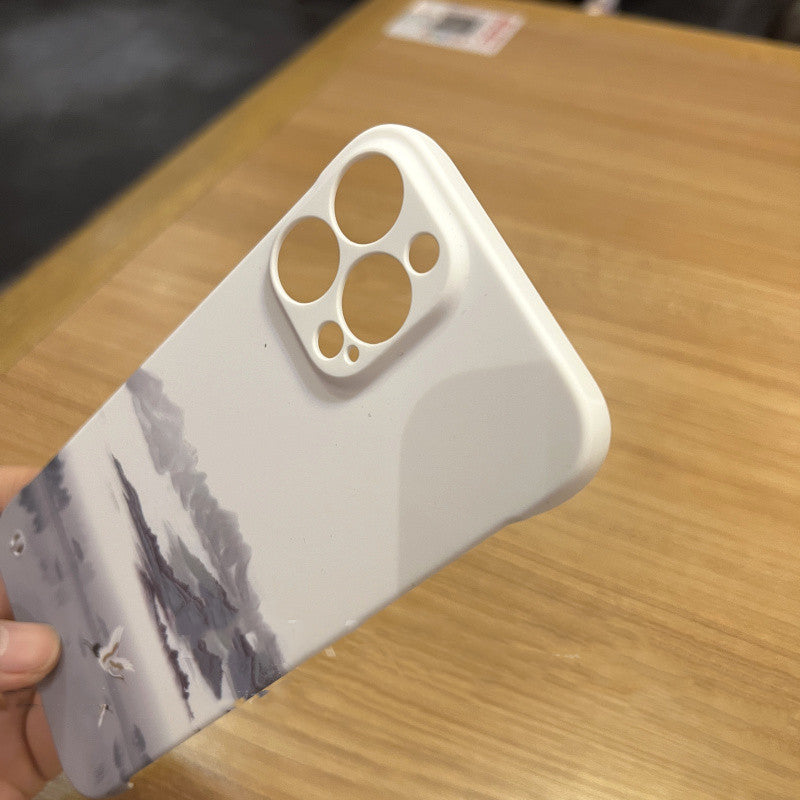 Water Painting White Crane Borderless Simple Mobile Phone Case