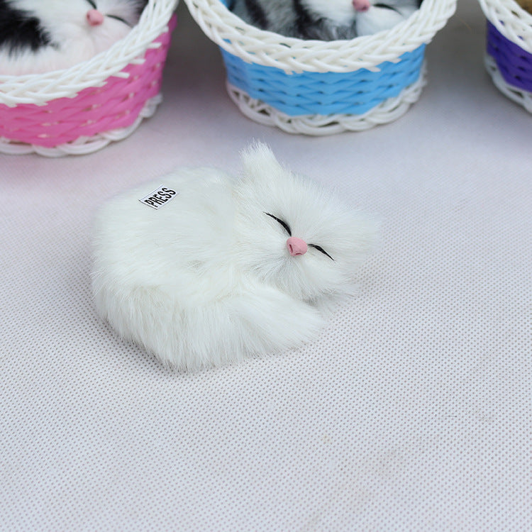 Simulation Sounding Sleeping Cats Plush Dolls Toy With Basket Nest