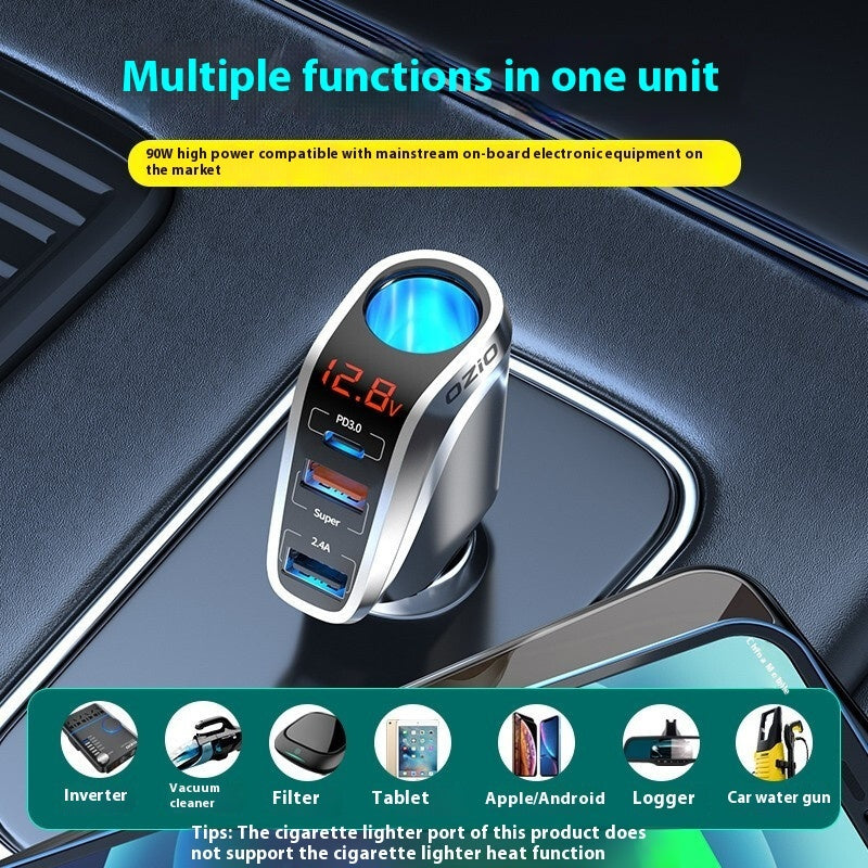 Quick Charging Car Cigarette Lighter With One To Three Conversion Plug