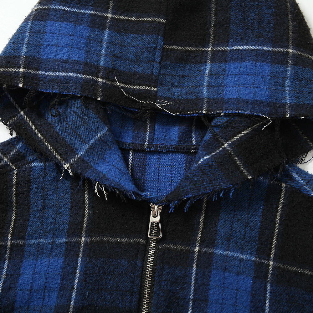 Distressed Plaid Hooded Shirt For Men
