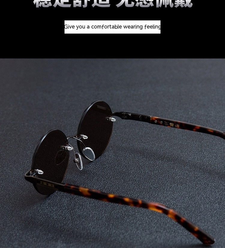 Retro Frameless Round Crystal Glasses Stone Glasses