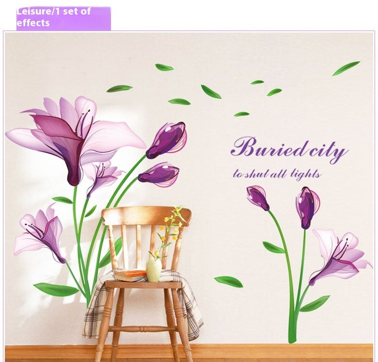 Wall Sticker Purple Flower Self-adhesive Romantic TV Wall Decoration Removable