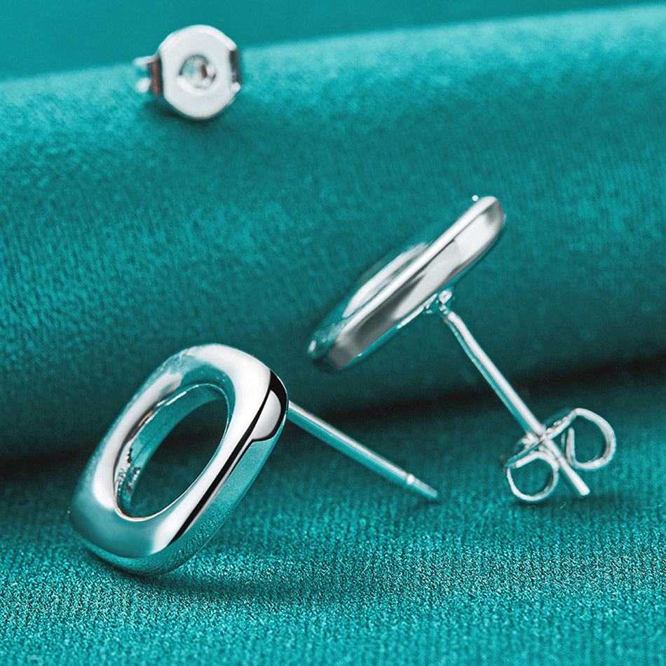 Silver Jewelry 10mm Square Stud Earrings Women