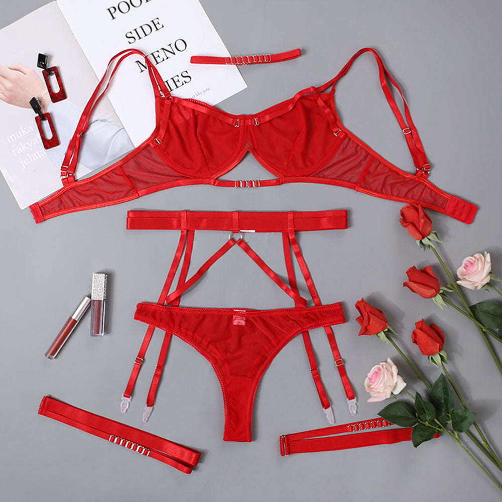 Lace Perspective Underwear Three-piece Set