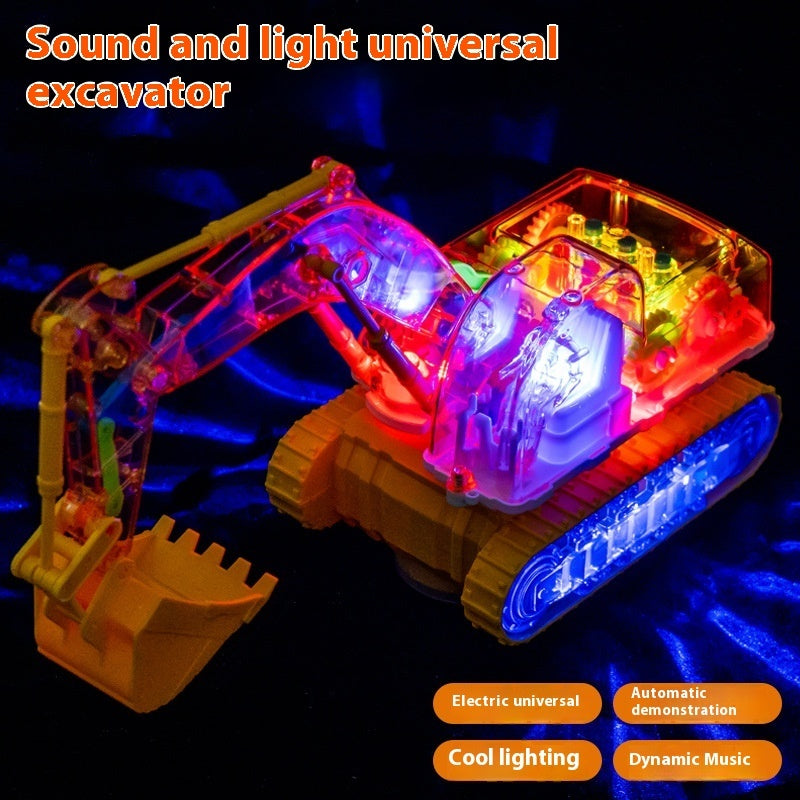 Children's Toy Transparent Mechanical Gear Excavator Movable Joint Light Toy