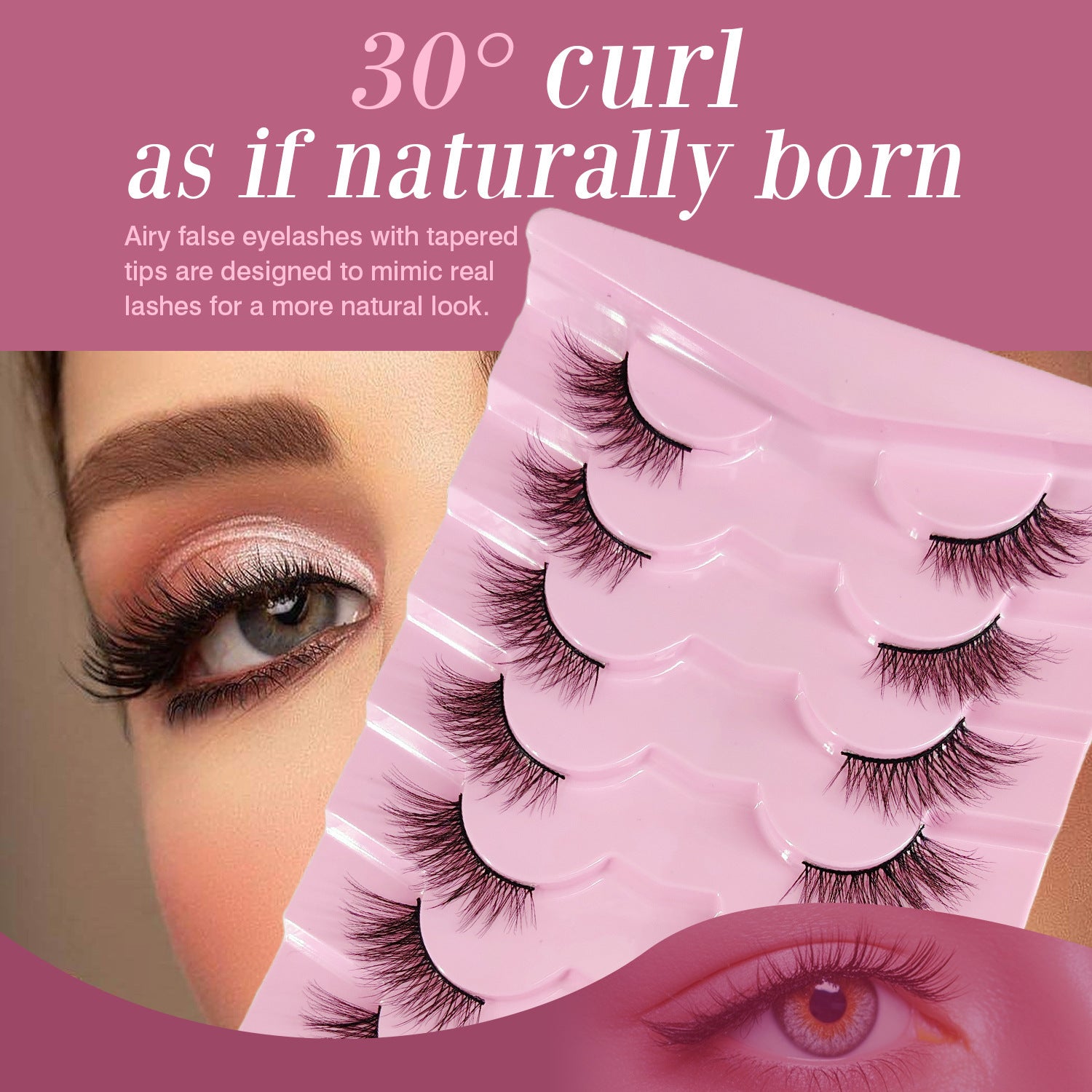 Natural Lashes Wispy Lashes Natural Look False Eyelashes Natural Flared Eyelashes False Eye Lashes Soft Fluffy Lashes 7 Pairs 6mm Gradual 13mm Cat's Eye Transparent Stem Eye Tail Elongated Half Eye Na