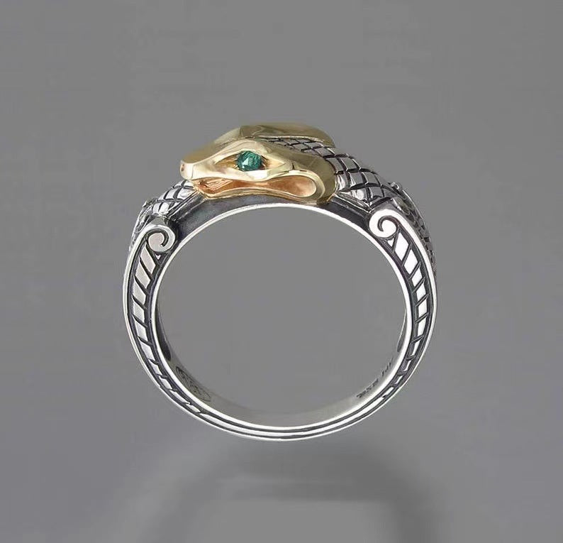 Punk Hand Jewellery Copper And Silver Plated Two-tone Snake Ring