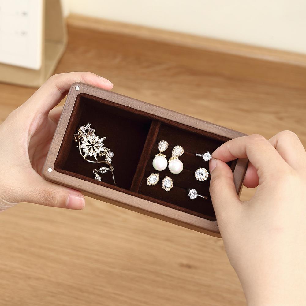 Luxury Magnetic Wooden Small Jewelry Box Storage Organizer Travel Wood Velvet Necklace Earring Ring Jewellery Case