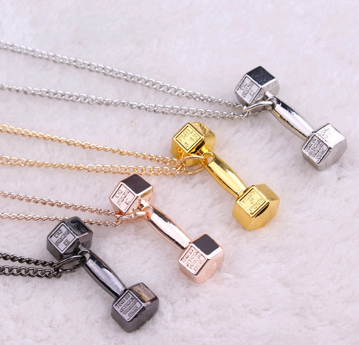 European fashion fitness dumbbell Necklace Pendant Korean couple men domineering female personality titanium barbell accessories