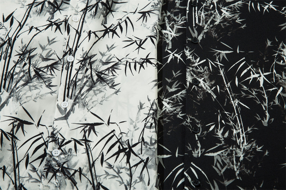 Bamboo Forest Printing Loose Shirt Men