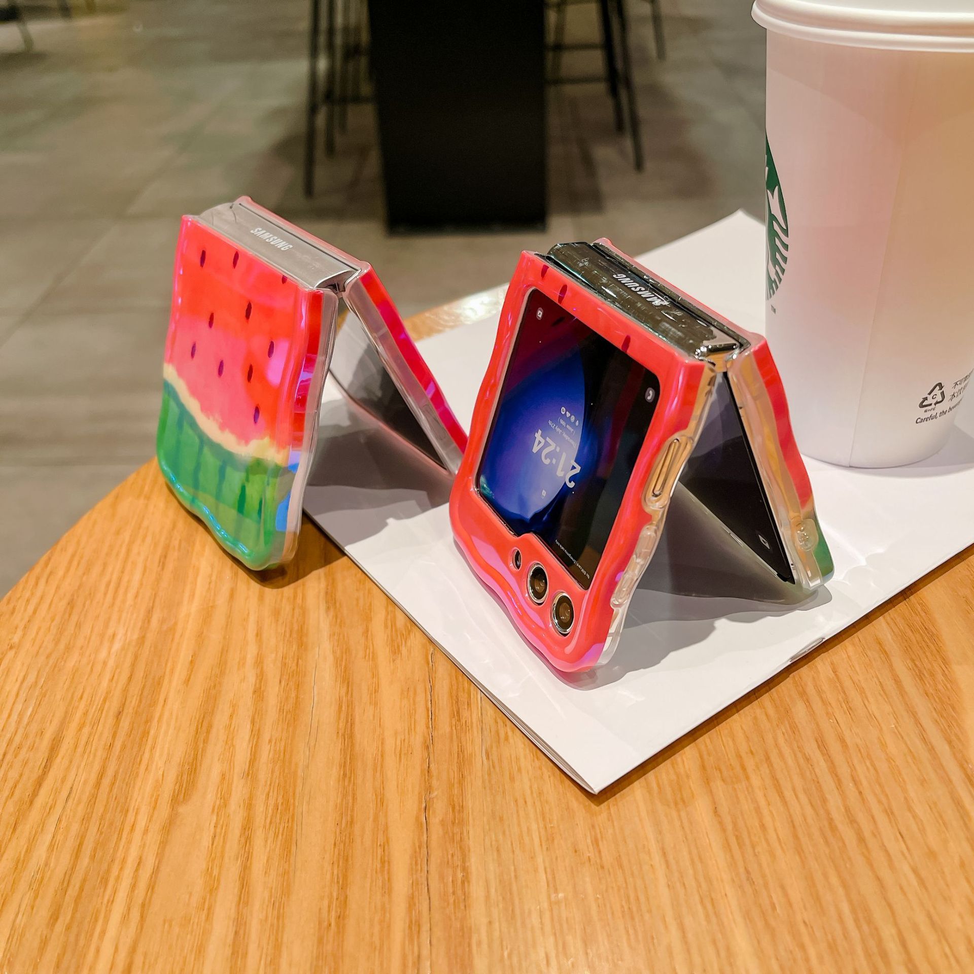 Korean Style Folding Protective Cover Simple Blue Light Watermelon Phone Case
