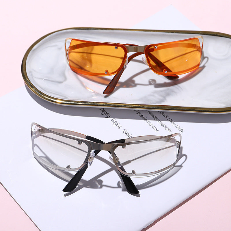 Small Frame Frameless Trimming Fashion Oval Street Sunglasses