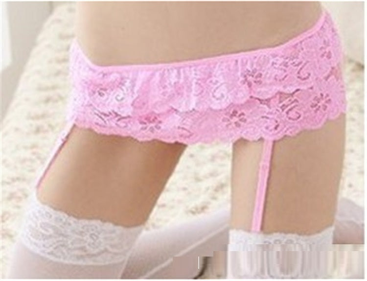 Women's solid color double-layer lace suspenders