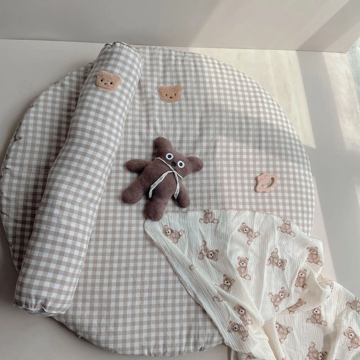 Large Bear Soft Toy Newborn Baby Round Carpet Floor Rugs Thick Cotton Crawling Mat for Kids Room Play Pad
