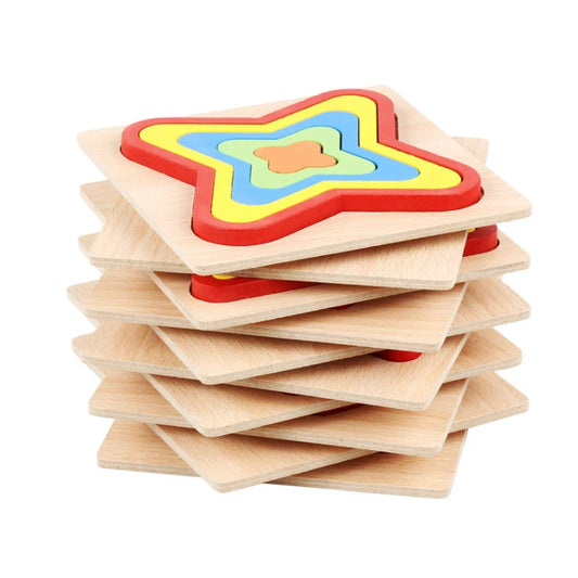 High Quality Colorful 3D Wooden Geometric Shapes Cognition Puzzles Board Math Game Montessori Learning Educational For Kids Toys