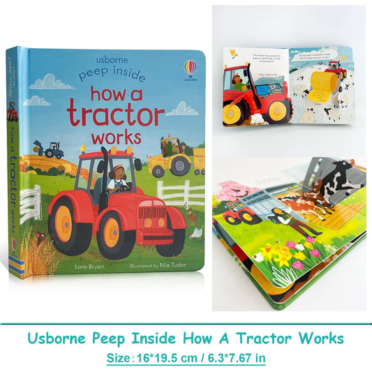 Usborne Peep Inside How A Tractor Works Picture Books for Kids Montessori Educational Parent-child Interaction Flap English Book
