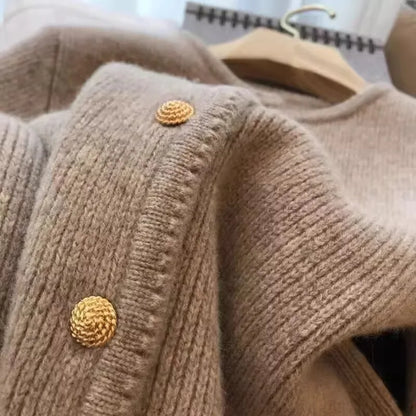 2024 Crew neck 100 pure cashmere cardigan small fragrant coat women's spring and autumn loose wool knit sweater