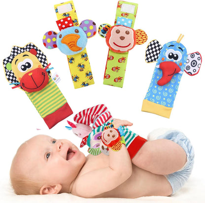 Baby Rattles Socks Toys 0 12 Months Newborn Infant Cartoon Plush Socks Wrist Strap Foot Finder and Wrist Rattles Toys for Babies
