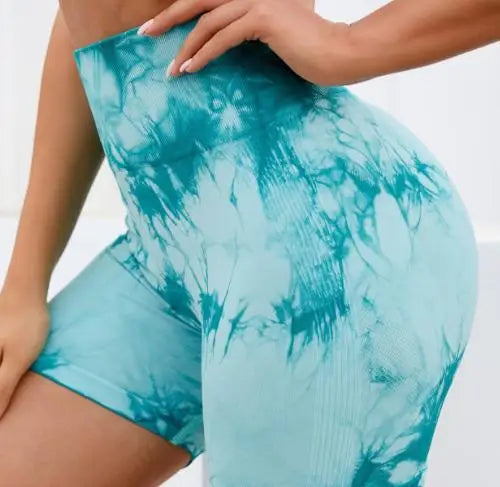 Multicolour Tie Dye Women’s Quick Drying Yoga Shorts Tight Fitting Sports Shorts for Women Peach Hip Compression Shorts Fitness