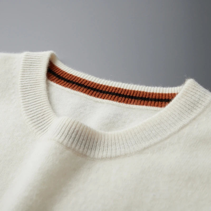Autumn Winter Men's O-Neck Pullover Sweater 100% Cashmere Simple Basic Knitwear Cashmere Solid Color Clothing Casual Warm Tops