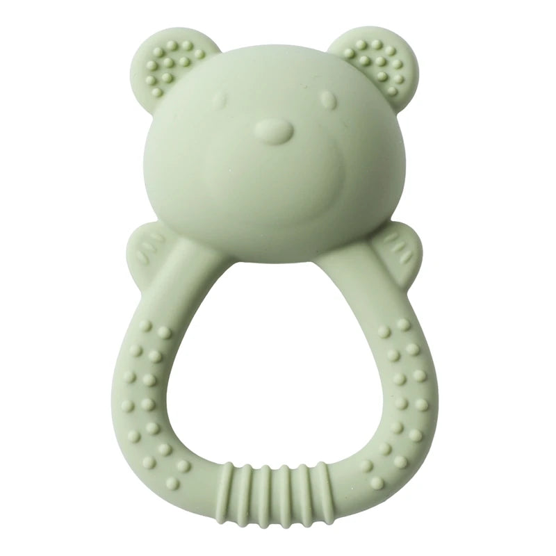 Silicone Teether for Babies Food-Grade Teething Toy Rattle 0-12 Months Baby Sensory Toy Bear Hand Bell Silicone Teething Toy