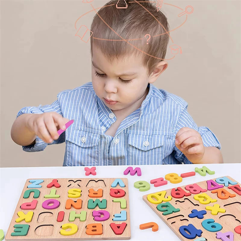 Baby Wooden Puzzle Montessori Toys 1 2 Years Toddler Alphabet Number Animals Matching Wood Puzzles Games Kids Educational Toys