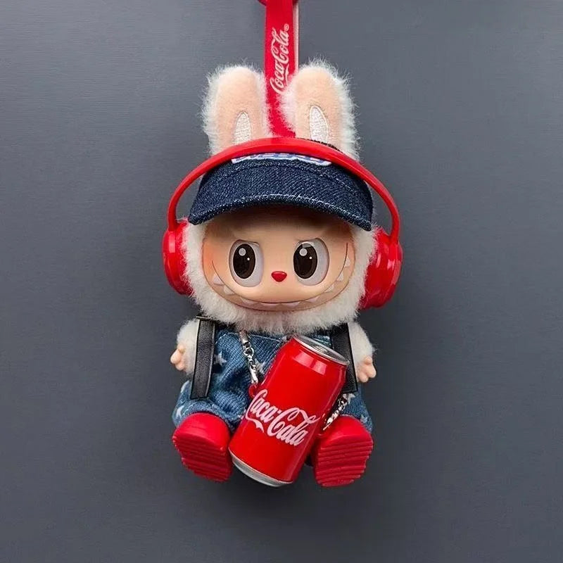 for 15-17cm Labubu Sitting Party Dolls Clothing Suspender Pants Duck Peaked Cap Kit Plush Dolls Cola Bottle Earphone Accessories