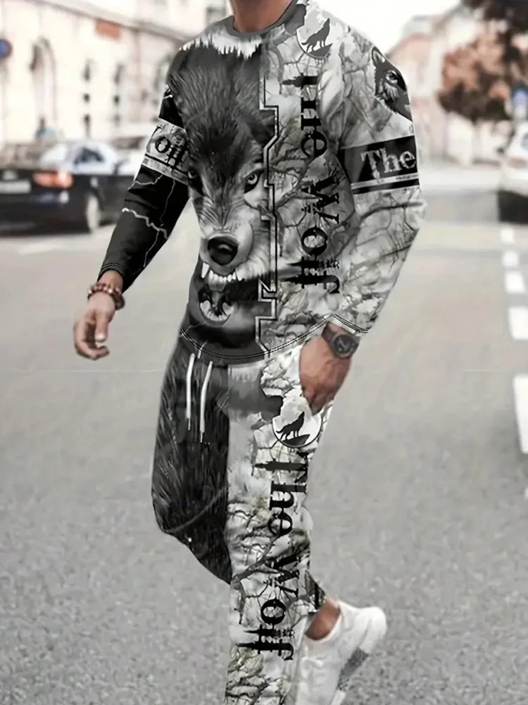 Urban Street Fashion Trend Men's Long Sleeve Round Neck Set 2pcs Daily Casual Men's Round Neck Top Outdoor Casual Loose Long Sty