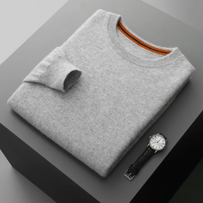 Autumn Winter Men's O-Neck Pullover Sweater 100% Cashmere Simple Basic Knitwear Cashmere Solid Color Clothing Casual Warm Tops