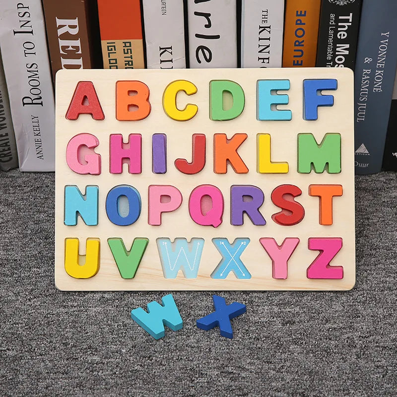 Baby Wooden Puzzle Montessori Toys 1 2 Years Toddler Alphabet Number Animals Matching Wood Puzzles Games Kids Educational Toys