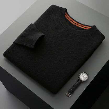 Autumn Winter Men's O-Neck Pullover Sweater 100% Cashmere Simple Basic Knitwear Cashmere Solid Color Clothing Casual Warm Tops