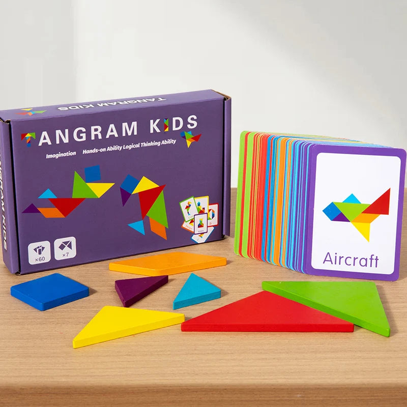 3D Wooden Tangram Jigsaw Puzzles Board Games Kids Montessori Educational Toys Children Kindergarten Geometric Shape Teaching Aid