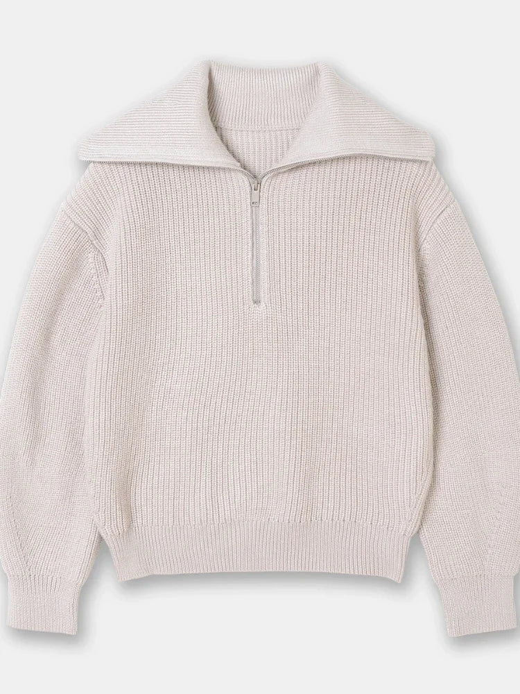 Women's Turtleneck Loose Lapel Striped Knitwear Women Pulovers New Simplicity Half Zipper Casual Fashion Women Sweaters 2025