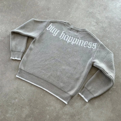 Men Gray Money Sign Sweater Y2k American Dollar Knit Pullover Vintage Classic Streetwear Warm Winter Crewneck Top Casual Fashion