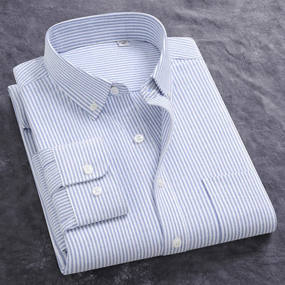 Classic Men's Dress Shirt Spring Long Sleeve 100% Pure Cotton Solid Color Oxford Striped Soft Business Regular Fit Social Blouse